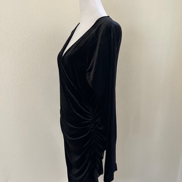 Vintage Guberry Dress Velvet SZXL Black Ruched Midi Cocktails Nightlife Holiday - Picture 5 of 12